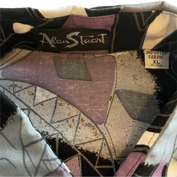 Vintage Alan Stuart Abstract Short Sleeve Pullover Rayon Shirt XL Black Purple - Picture 4 of 7